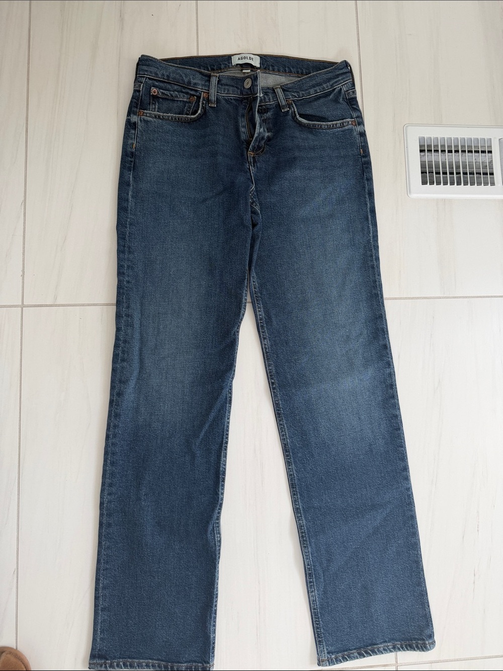 Agolde Low-Rise Slim Jeans in Dark Blue Wash